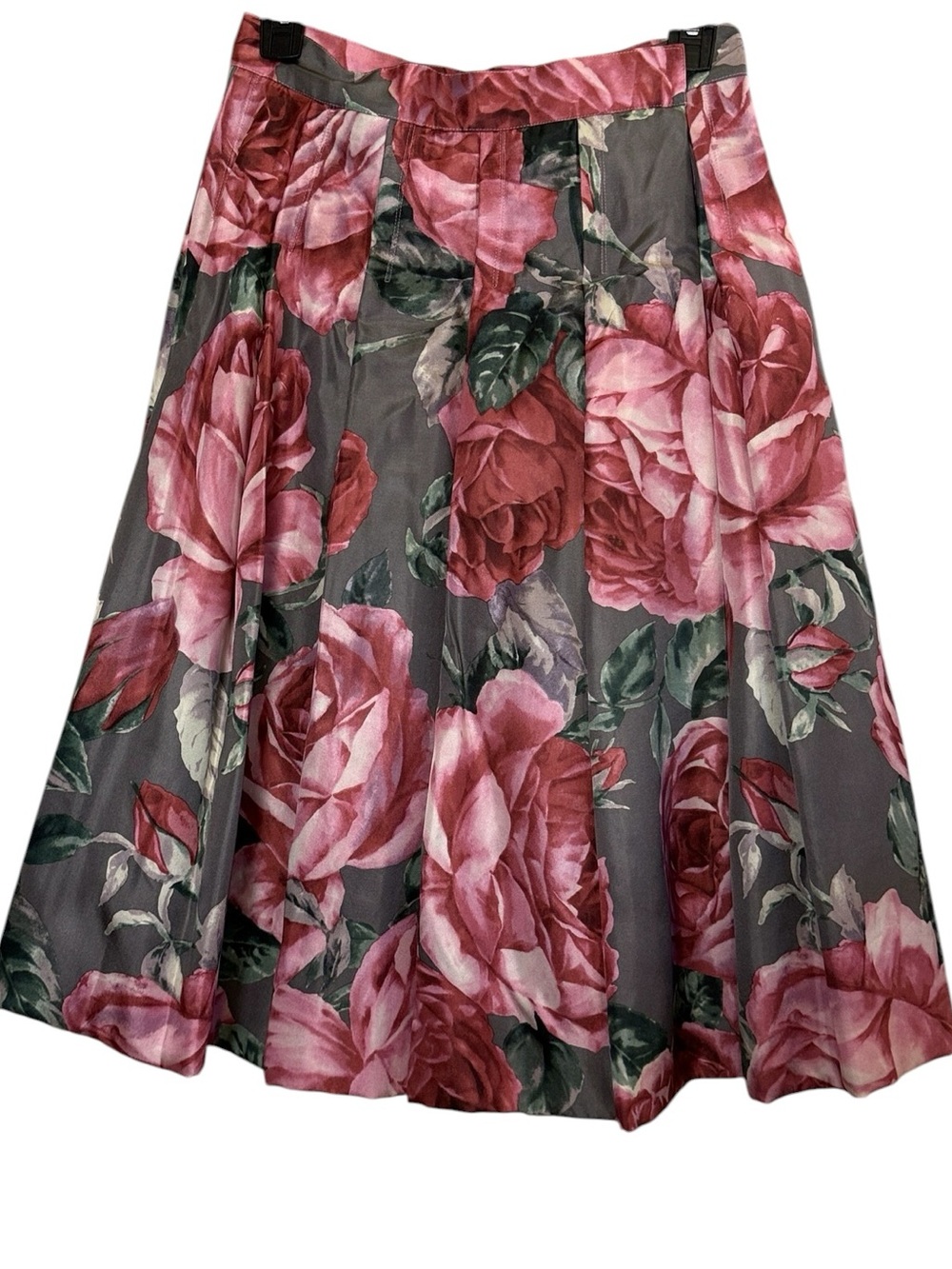 Charles Nolan New York Women’s Bold Pink and Gray Pleated Floral Silk Skirt sz 6